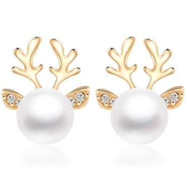 Imagem de LOMISS BRINCO METAL CHIFRE DE RENA COM PEROLA (DOURADO)