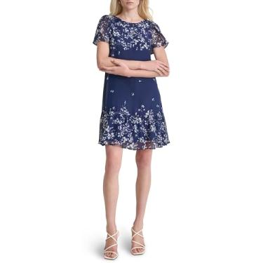 Imagem de DKNY Vestido feminino rodado de manga curta e bainha com babados, Modelo, 38