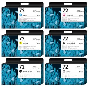 Imagem de 72 cartuchos de tinta de substituição para 72 C9403A C9370A C9371A C9372A C9373A C9374A, compatível com HP Designjet T1110/T1120/T1200/T1300/T2300/T610/T770/T770/T770. 90/T7 95