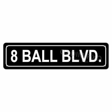 Imagem de Placa de rua com 8 bolas Blvd metal estanho bilhar taco de bilhar mesa de sinuca sinais de dardos decoração de quarto arte de parede engraçada para casa quarto homem caverna bar 40 x 10 centímetros