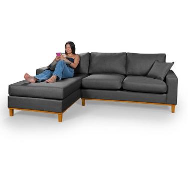 Imagem de Sofá Amsterdã Living Com Chaise Em Linho Essencial Estofados