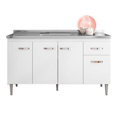 Imagem de Balcão de Pia 4 Portas Gabriela 150 cm Branco e Preto Flex 1054 AJL Mó