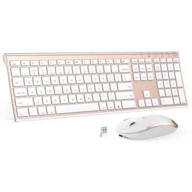 Imagem de Combo de teclado e mouse sem fio, teclado recarregável de alumínio ultrafino de 2,4 GHz com mouse silencioso para Windows, laptop, PC, desktop - ouro branco