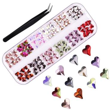 Imagem de 120 peças de berloques de coração de cristal EBANKU arte de unhas de coração com strass e parte traseira plana, joia de diamante para mulheres e meninas, decoração de design de unhas dos namorados