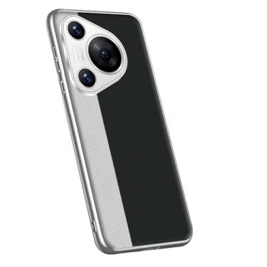 Imagem de LYJSMGZ Capa antiqueda para Huawei Pura 70 Ultra/70 Pro/70 Pro+/70, bordas banhadas a prata, capa de couro com bloqueio de cor, minimalista, ultrafina, preta, 70