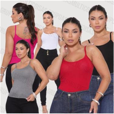 Imagem de Kit com 5 regata feminina de alcinha fina super confortavel tecido lev