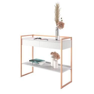 Imagem de Aparador Moderno Estilo Industrial 2 Gavetas Branco Cobre - CasaH
