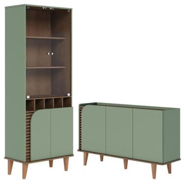 Imagem de Cristaleira E Aparador Buffet Para Sala Jurerê Hortelã Amêndoa - Colibri