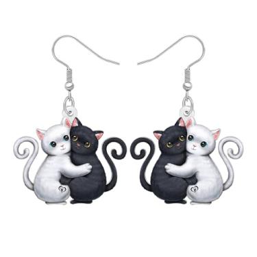 Imagem de DALANE Brincos de acrílico para casais, gatos brancos e pretos e leves, presentes de irmãs, presentes engraçados, joias de grife, presente para mulheres, mães, animais, gatos, animais de estimação