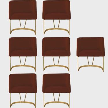 Imagem de Kit 07 Poltrona Cadeira Aurora Luxo Confort Industrial Ferro Dourado Suede Telha Terracota - Ahz Móveis