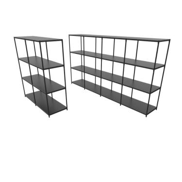 Imagem de Praleira De Aço Reforçada Mini Porta Pallet 200x60x90 Estante Estoque Bandeja Preta Módulos Conjugados 2 + 4