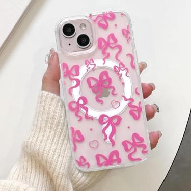 Imagem de UEEBAI Capa magnética para iPhone 16e, capa de arco compatível com MagSafe, capa de celular com fita fofa de carregamento sem fio, antiamarelamento, linda capa transparente para mulheres e meninas