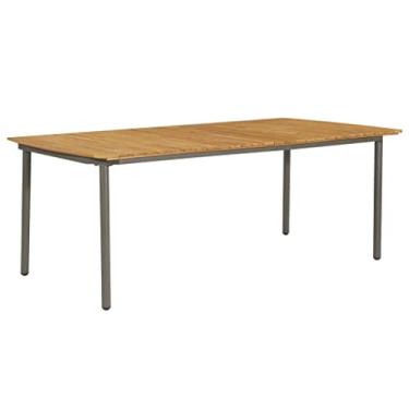 Imagem de Mesa de centro industrial de madeira para uso externo, mesa de centro de conversa com moldura de ferro, mesa de centro rústica para jardins, quintais, pátios, mesa de pátio 199 x 100 x 72 cm, madeira