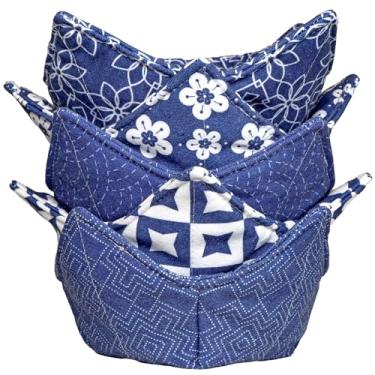 Imagem de CIPIMEY Suportes aconchegantes para microondas de algodão, seguros para micro-ondas, tigela confortável, tigela aconchegante (azul)