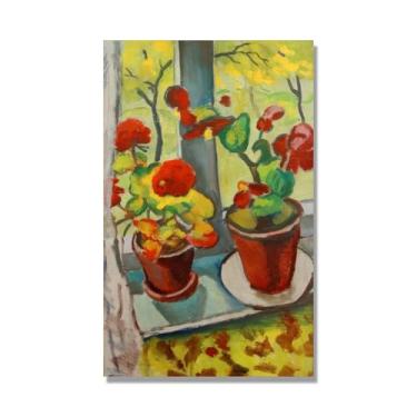 Imagem de Impressões em tela famosas. "Flowers by the Window" de August Macke, reproduções de arte clássicas, decoração de parede moderna para sala de estar escritório 40 x 65 cm-15,7 x 25,6 pol sem moldura