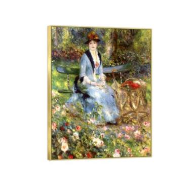 Imagem de Impressão em tela Auguiste RenoiIr - reprodução de pintura de parede famosa - imagens para sala de estar - Among Roses-Gold Frame Poster and Prints 30x40cm12x16in