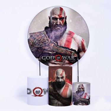 Imagem de Kit Painel de Festa Redondo e Trio de Cilindros God of War - Fera Print