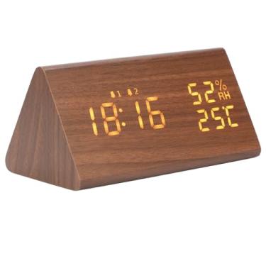 Imagem de Relógio de LED de Cabeceira, Controle de Voz, Madeira, Umidade de Temperatura, Multiuso, Exibição de Horário da Semana, Despertador para o Quarto, Dígitos de LED Transparentes