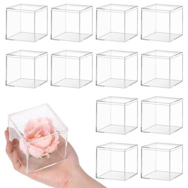 Imagem de FdcZeyxior 12 peças, caixa de acrílico transparente com tampa, caixa de exibição de plástico decorativa, caixa de presente de acrílico, caixa quadrada pequena, recipientes de armazenamento