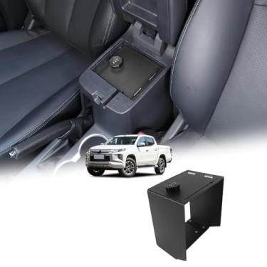 Imagem de HIRUFAIT SAFECenter Console Cofre compatível com M-itsubishi L200 / Triton 2019-2023 acessórios, 3 dígitos Combo Lock Console Gun Vault Caixa de armazenamento cofre acessórios