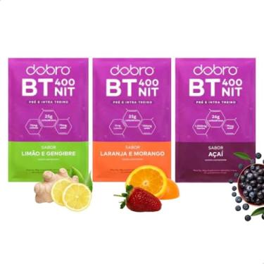 Imagem de Dobro BT 400 NIT, Kit 3 Sachês 30g, Sabores Limão e Gengibre, Laranja e Morango, Açaí, Pré e Intra Treino