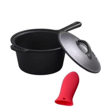 Imagem de Panela de molho de ferro fundido de 2 litros com tampa, alça e alça pequena panela de ferro fundido para todas as panelas para fazer molho de macarrão, sopa, leite