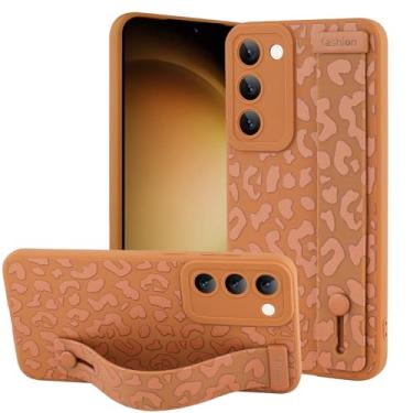 Imagem de OOK Capa compatível com Samsung Galaxy S23 5G com alça de pulso, capa protetora de silicone leopardo à prova de choque fina anti-arranhões para mulheres e meninas, marrom