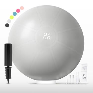 Imagem de Greater Goods Bola de exercício, extra durável, bola de ioga anti-explosão para exercícios, pilates, gravidez, bola de estabilidade para equilíbrio e força do núcleo, cinza, 75 cm