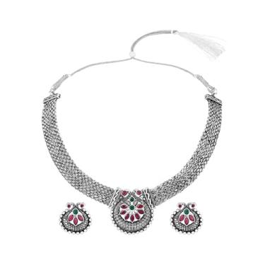 Imagem de Aheli Brincos de gargantilha com pedra sintética banhada a prata vermelha verde e vermelha, conjunto de joias étnicas, presente para mulheres, Onesize, Cobre, Pedra sintética