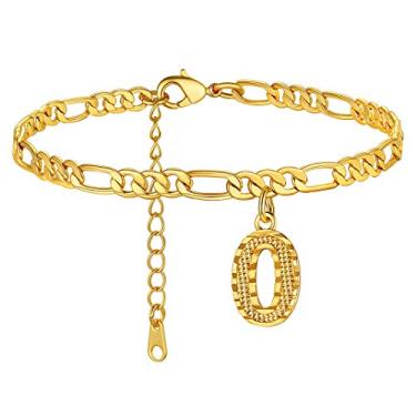 Imagem de Tornozeleiras GoldChic Jewelry com iniciais, personalizadas à prova d'água 4,5 mm de largura redimensionáveis 18K banhado a ouro corrente Figaro inicial letra tornozelo pulseiras para mulheres meninas joias de verão, 22-27 cm de comprimento