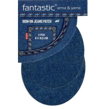 Imagem de Pacote com 2 adesivos jeans azul escuro para jeans – Remendos ovais de reparo de joelho e cotovelo para jaquetas, calças e camisas – Tecido durável sem costura