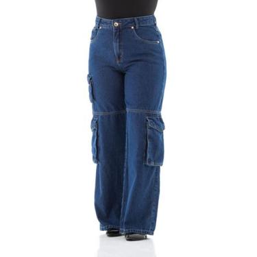 Imagem de Calça Jeans Feminina Arauto Wide Cargo - ARAUTO JEANS, Azul médio, 42