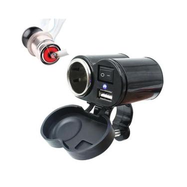 Imagem de Carregador USB Para Celular e GPS Com Acendedor Para Moto e Bicicleta 