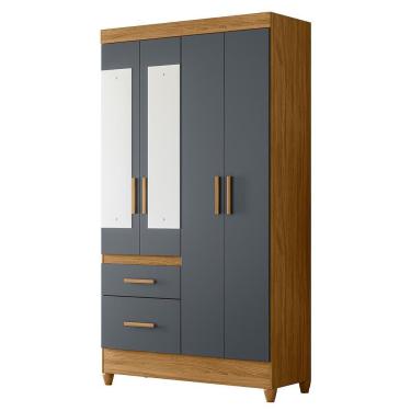 Imagem de Guarda Roupa Solteiro Madri 4 Portas E 2 Gavetas Freijó Cinza Com Espelho Moval Freijó Cinza