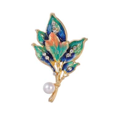 Imagem de Broche de folha de esmalte floral delicado de cristal de liga de zinco pinos para mulheres joias presentes lapela bolsa acessórios de vestido pingentes, Medium, Metal, Sem Pedra Preciosa