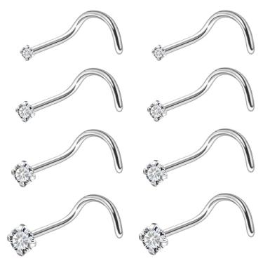 Imagem de Ruifan ASTM F136 Anéis de nariz de titânio 18 G 20 G 22 G transparente redondo zircônia cúbica parafuso parafuso em forma de L osso hipoalergênico piercing corporal joia para mulheres 1,5 mm, 2 mm