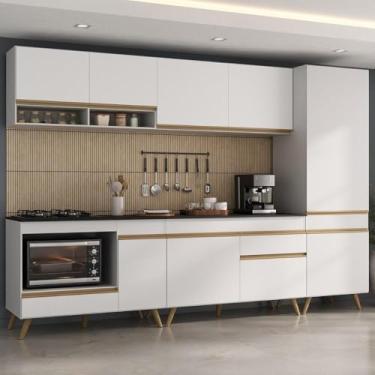 Imagem de Cozinha Modulada Completa Compacta 5 Pçs com Balcão para Cooktop Veneza Multimóveis Mp2266 Branco/dourado