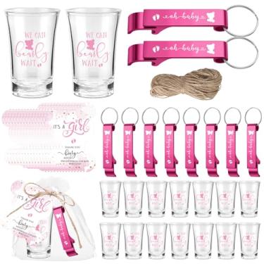 Imagem de Blushtier 25 conjuntos de copos de chá de bebê lembrancinha de festa de chá de bebê chaveiro abridor de garrafa bonito chaveiros etiquetas e bolsas lembrancinhas de chá de bebê revelar gênero festa
