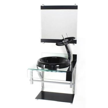 Imagem de Gabinete de vidro 40cm para banheiro curvado duplo pc cuba chapéu pret