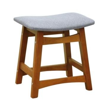 Imagem de Banco Baixo Confort Madeira Maciça Assento Anatômico - Amêndoa Estofado Linho Cinza Mescla Impermeável