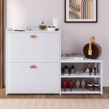 Imagem de Sapateira Banquinho 21 Pares Sapato Organizadora Prateleira Gaveta Basculante Hall De Entrada(BRANCO)