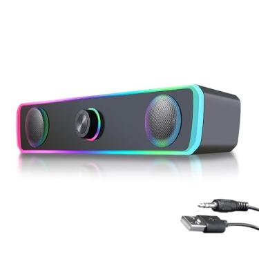 Imagem de Alto-falante para PC Barra de som de computador com fio Alto-falante pequeno para laptop, tablet, telefone, computador, conexão de conector de áudio de 3,5 mm