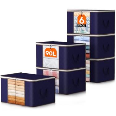 Imagem de Lifewit Sacos de armazenamento grandes de 90L, pacote com 6 organizadores de armário e armazenamento, caixas de armazenamento dobráveis para roupas com tampas, recipientes de armazenamento com alças