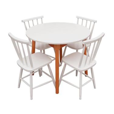 Imagem de Jogo De Jantar Colonial Brisa Mesa 90cm Com 4 Cadeiras Em Madeira Rust