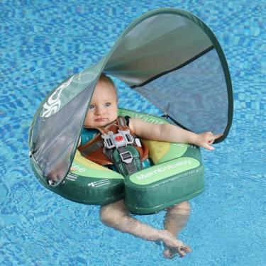 Imagem de Boia Mambobaby 2025, boias de bebê com dossel para bebês de 3 a 24 meses, boias de piscina não infláveis com alça de segurança ajustável e cauda atualizada, anel de natação na cintura para crianças,