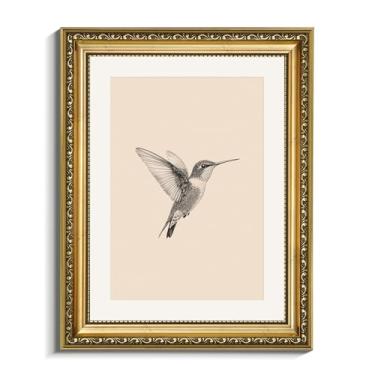 Imagem de VIYYIEA Arte de parede emoldurada a ouro, impressão em tela beija-flor, decoração de casa, pintura de arte vintage, decoração de parede de banheiro, arte de animais para sala de estar, quarto, cozinha
