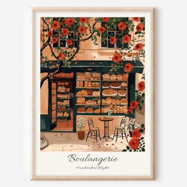Imagem de Boulangerie Arte de parede vintage na moda pôsteres padaria tela arte de parede pintura de flor vermelha imagem de padaria francesa colorida arte vintage pintura de cozinha francesa tela abstrata