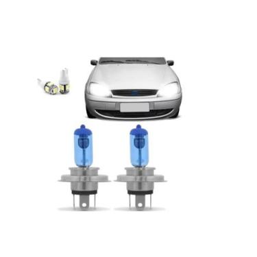 Imagem de Kit Lampadas Fiesta 2000 2001 2002 Farol H4 Super Brancas - Blue Lion