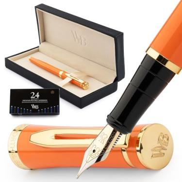 Imagem de Wordsworth & Black Conjunto de canetas-tinteiro, ponta média dourada 18K, inclui 24 cartuchos de tinta, conversor de refil de tinta e caixa de presente, acabamento dourado, caligrafia, [laranja], perfeito para homens e mulheres