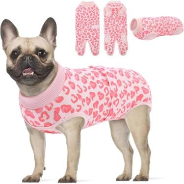 Imagem de KOESON Macacão feminino de recuperação de cirurgia para cães, macacão feminino para cirurgia, traje cirúrgico antilambida; terno para cães após cirurgia, cone alternativo rosa claro leopardo M